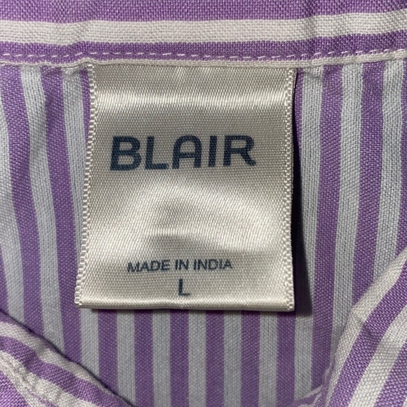 BLAIR floral embroidered pinstriped button up purple white short sleeve size L - Picture 6 of 11
